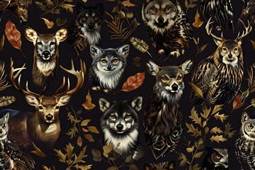 A Tapestry of Woodland Creatures in Golden Hues