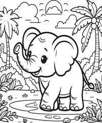 elephant cartoon coloring page vector ai generative