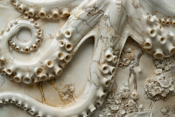 porcelain bas-relief depicting majestic tentacles. Generative AI