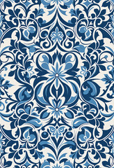 Fototapeta premium a blue and white floral pattern in the style of traditional spanish tilework
