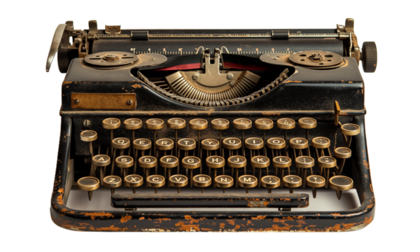 old typewriter isolated on transparent background