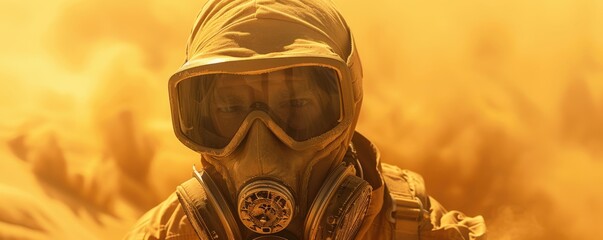 Man in sandsuit braving an incoming desert sandstorm.