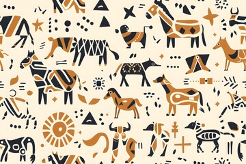 Fototapeta premium Abstract African Animal Pattern in Orange and Blue