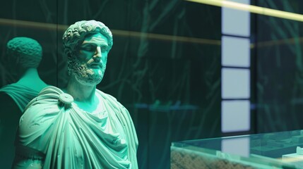 Obraz premium Statue of a bearded man in a modern museum display.