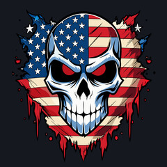 american flag hand drawn face evil death skull