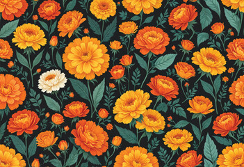 a floral pattern vector design of marygolds and roses inspired by hispanic culture