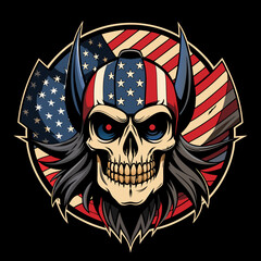 american flag hand drawn face evil death skull