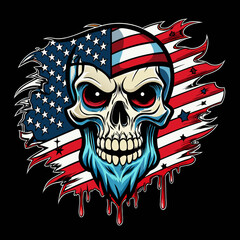 american flag hand drawn face evil death skull