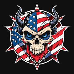 american flag hand drawn face evil death skull
