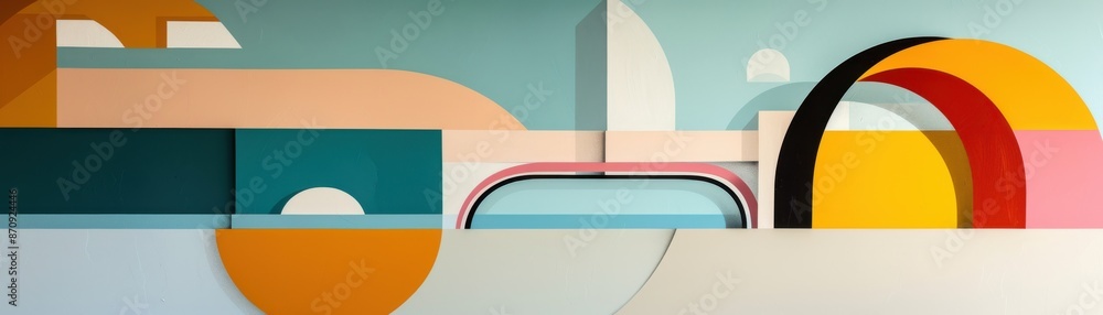Poster abstract geometric shapes in vibrant colors, creating a modern and dynamic composition. perfect for 