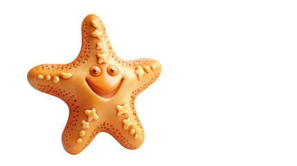 Cute starfish with happy face on white background or PNG