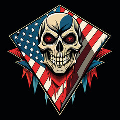 american flag hand drawn face evil death skull