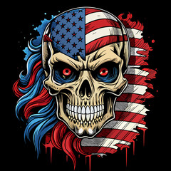 american flag hand drawn face evil death skull