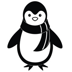 Fototapeta premium Doodle penguins, hand drawn set of funny animals. Vector Penguin character with camera, balloons, princess crown in sketch style. Hipster stickers. Cute illustrations. Ai generate 