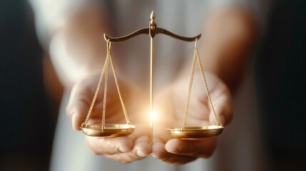 Hands holding a glowing justice scale with cultural emblems, rights celebration, commemoration