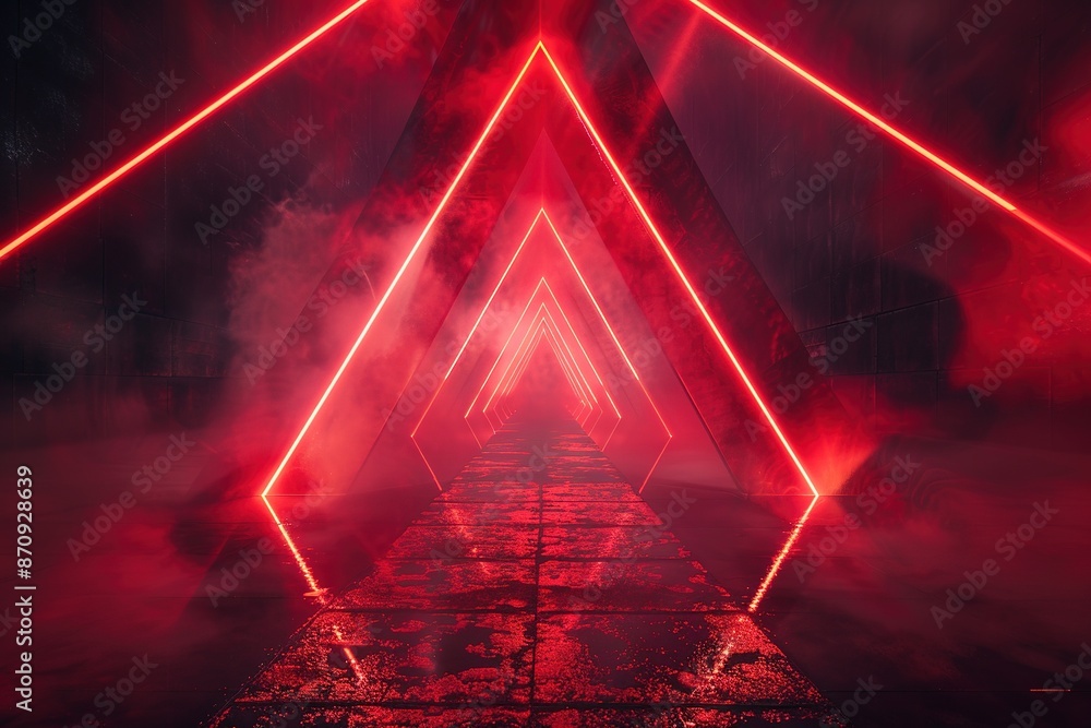 Poster dark background, dark grey and red color scheme, black fog around the ground, symmetrical compositio