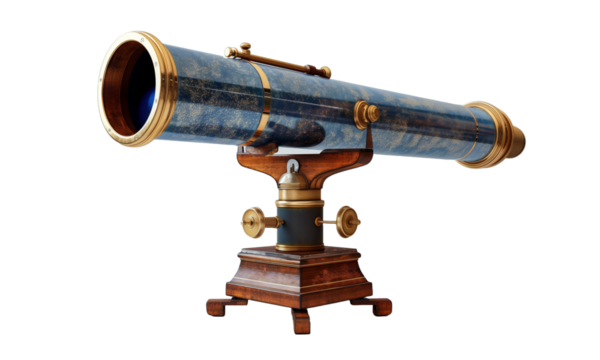 old telescope isolated on transparent background