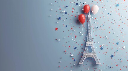 Celebration in Paris Theme with Eiffel Tower and Balloons. Bastille Day