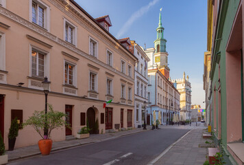 Facades of old colorful houses on the Town Hall Square in Poznan