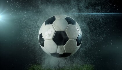 Naklejka premium Soccer Ball Background or Wallpaper - Soccerball image for Header or Promotional purpose - Soccerball with Special Effects in the Field of a Stadium - Championship, League or Cup