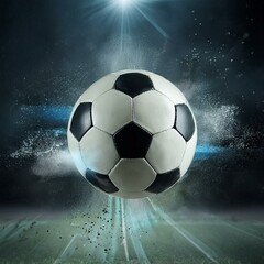 Fototapeta premium Soccer Ball Background or Wallpaper - Soccerball image for Header or Promotional purpose - Soccerball with Special Effects in the Field of a Stadium - Championship, League or Cup