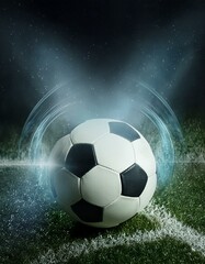 Fototapeta premium Soccer Ball Background or Wallpaper - Soccerball image for Header or Promotional purpose - Soccerball with Special Effects in the Field of a Stadium - Championship, League or Cup