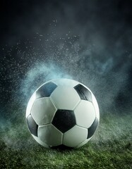 Fototapeta premium Soccer Ball Background or Wallpaper - Soccerball image for Header or Promotional purpose - Soccerball with Special Effects in the Field of a Stadium - Championship, League or Cup