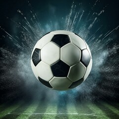 Fototapeta premium Soccer Ball Background or Wallpaper - Soccerball image for Header or Promotional purpose - Soccerball with Special Effects in the Field of a Stadium - Championship, League or Cup