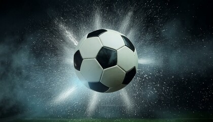 Naklejka premium Soccer Ball Background or Wallpaper - Soccerball image for Header or Promotional purpose - Soccerball with Special Effects in the Field of a Stadium - Championship, League or Cup