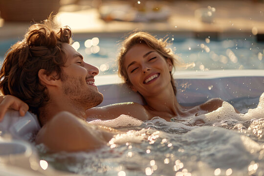 A couple relaxing in a whirlpool together