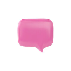 3D glossy pink empty speech bubble, vector render roundish rectangular text bubble form social media chat message icon