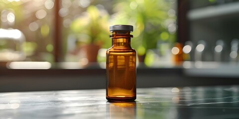Promotional Marketing Image of Semaglutide Liquid Medicine Bottle. Concept Pharmaceutical Product Photography, Healthcare Advertising, Medical Packaging Design, Prescription Medication Banner