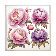 Watercolor beautiful peonies flowers 