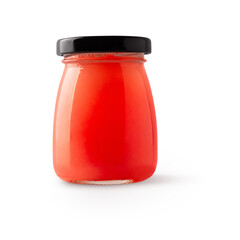 pink grapefruit juice in a glass bottle with lid with shadow isolated on transparent background