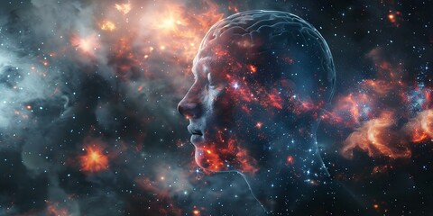 Fototapeta premium The human mind expands like the universe a conceptual image of consciousness. Concept Topics, Universe, Human Mind, Consciousness, Expansion, Conceptual Image