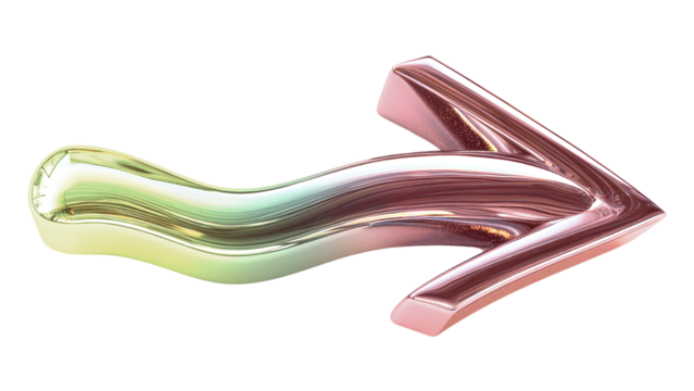 Arrow  icon png holographic fluid chrome shape, transparent background