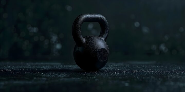 Closeup of a black kettlebell against a dark background for sports. Concept Sports Equipment, Fitness Photography, Dark Background, Strength Training, Close-up Shot