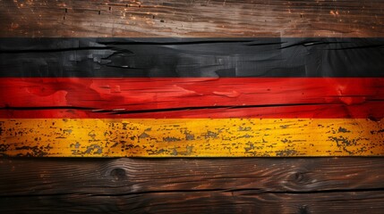 A close-up of the German flag painted on weathered wooden planks