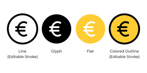 European Euro currency symbol, EUR sign vector icon set for website design, app, ui, isolated on white background. Vector illustration.