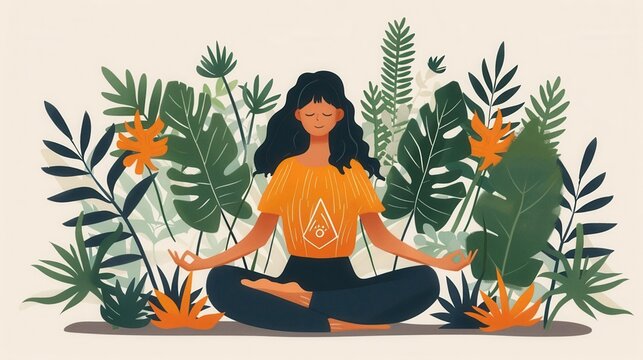 Wellness meditation, mindfulness practice, flat Illustration