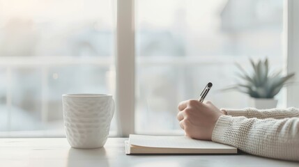 Gentle morning routine with a person journaling by the window, Slow living, Reflective and calm start
