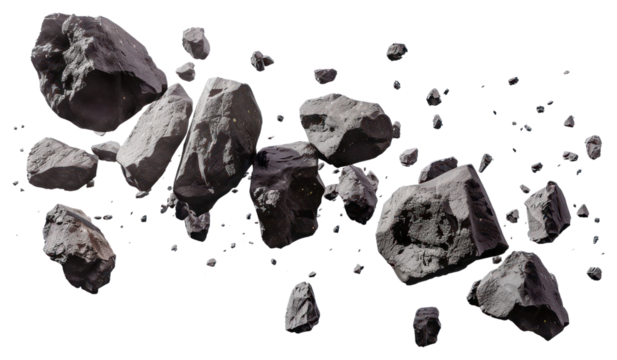 PNG  Scattered black coal rocks isolated