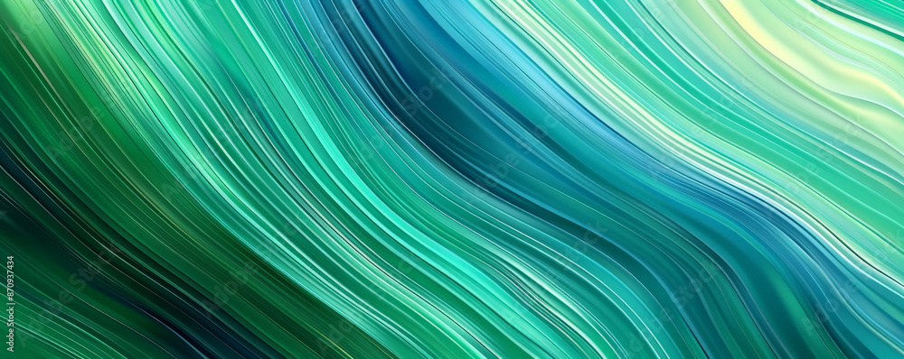 Poster a colorful abstract background with rounded lines in shades of green and turquoise, creating a vibra