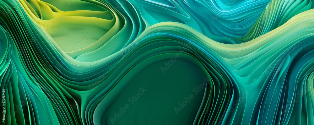Poster a colorful abstract background with rounded lines in shades of green and turquoise, creating a vibra