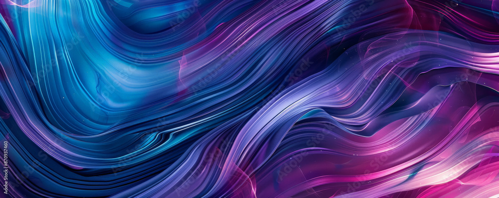 Poster a colorful abstract background with rounded lines in shades of purple, blue, and teal, creating a vi