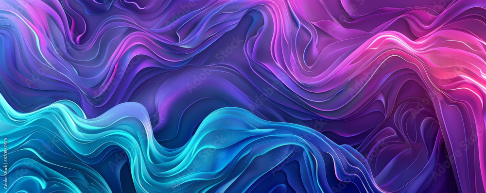 Poster a colorful abstract background with rounded lines in shades of purple, blue, and teal, creating a vi