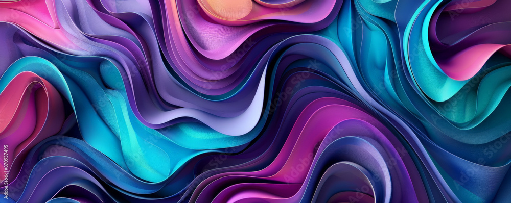 Poster a colorful abstract background with rounded lines in shades of purple, blue, and teal, creating a vi