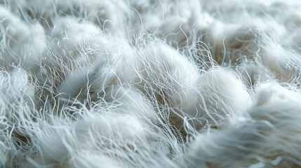 Close-up of fluffy, white yarn texture with a soft, blurred background. Perfect for textile and craft projects.