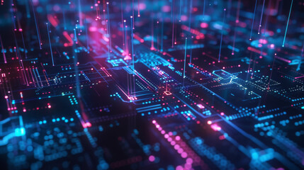 Fototapeta premium A visually intricate background featuring a quantum computer setup with glowing qubits