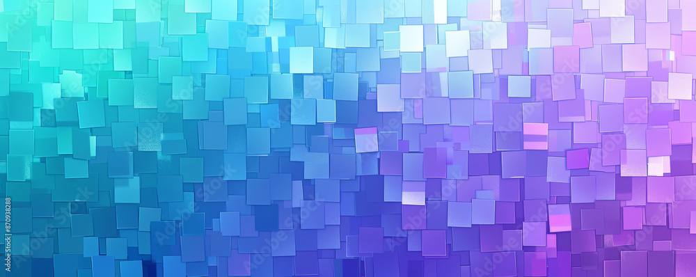 Poster a cool-toned mosaic pixel background featuring shades of blue, purple, and teal. the gradient effect
